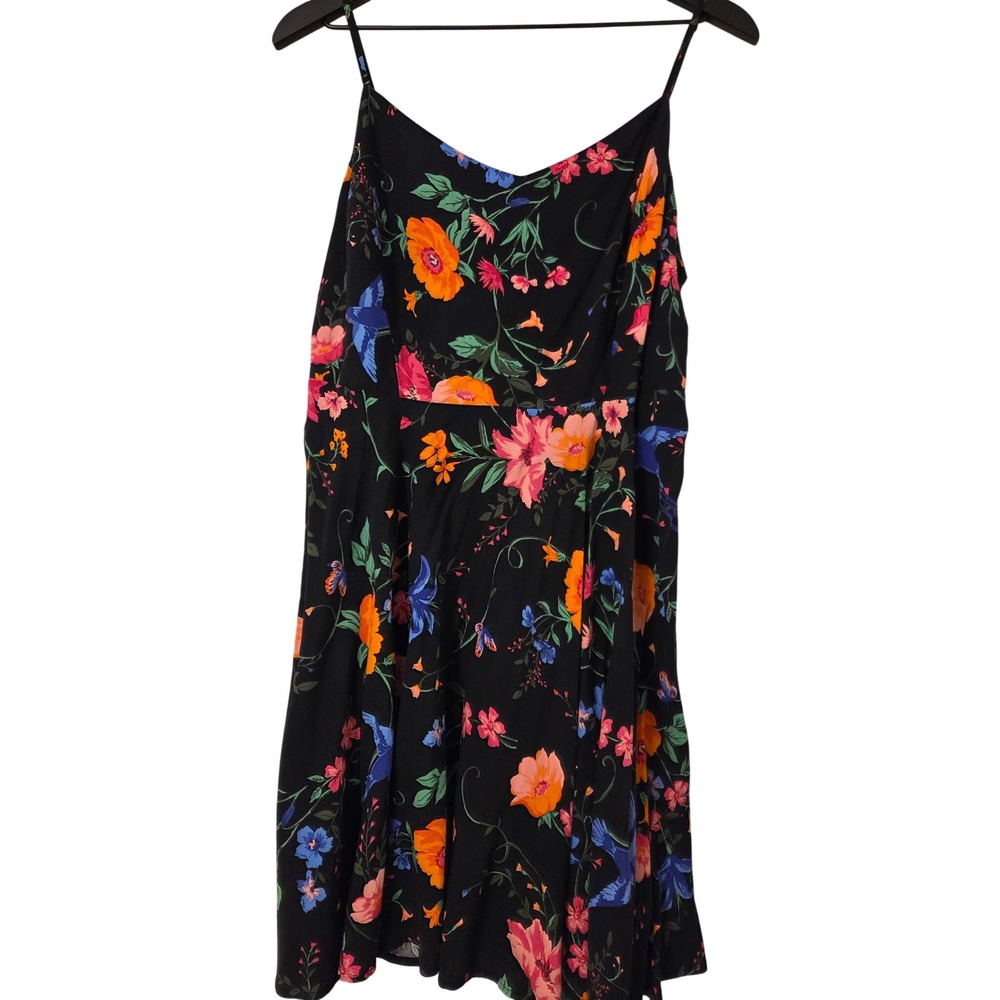 Old Navy Womens XL Black Floral Spaghetti Strap Smocked Back Mini Sundress